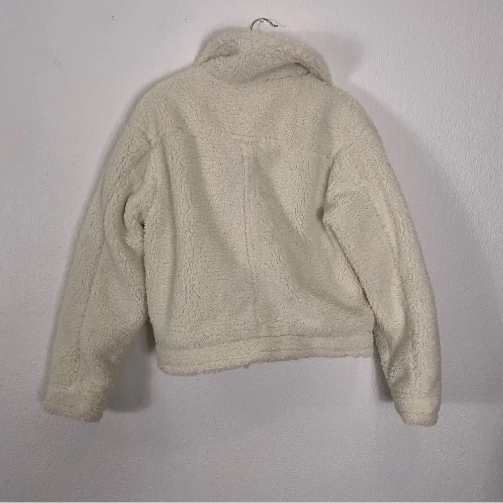 Urban Outfitters White Fleece Fuzzy Asymmetrical Zip‎ Up Moto Jacket
